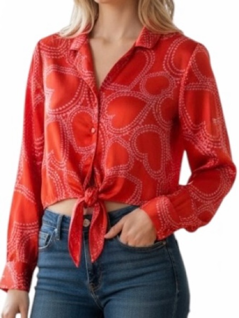 Bailey 44 Red Printed Tie-Front Button-Down Shirt
